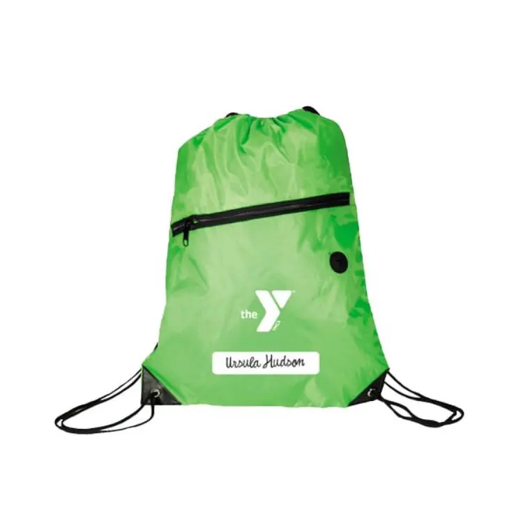 Picture of Polyester Drawstring Bag with Zippered Pocket