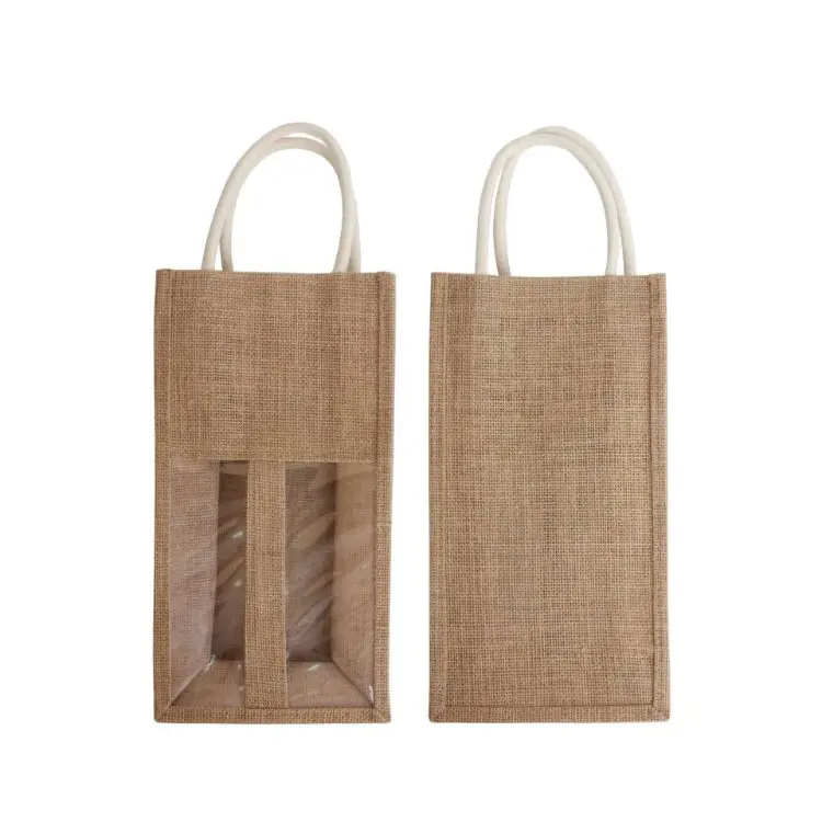 Picture of Jute Double Wine Carrier with Window
