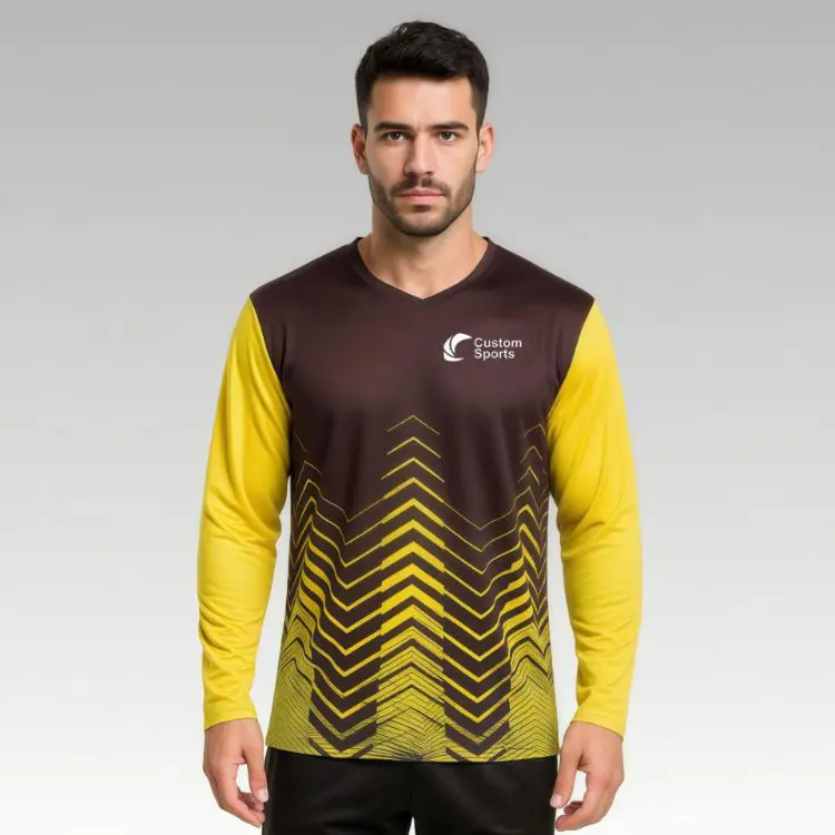 Picture of Unisex Adults 100% Polyester Micro Mesh Sublimated V-Neck Long Sleeves Shirt