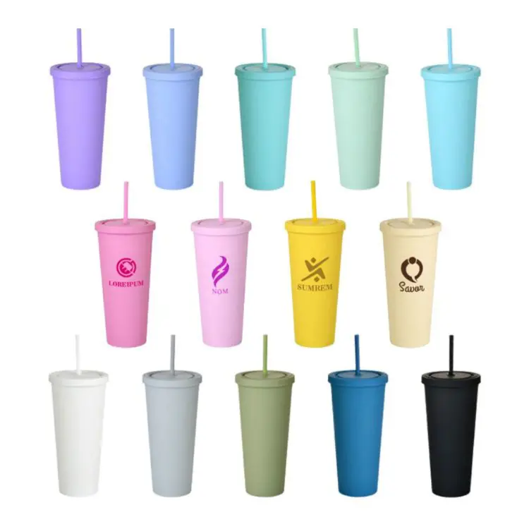 Picture of 24oz Matte Plastic Cups with Lids & Straws