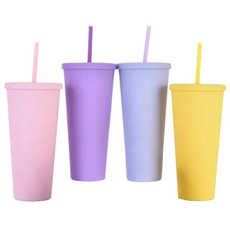 Picture of 24oz Matte Plastic Cups with Lids & Straws
