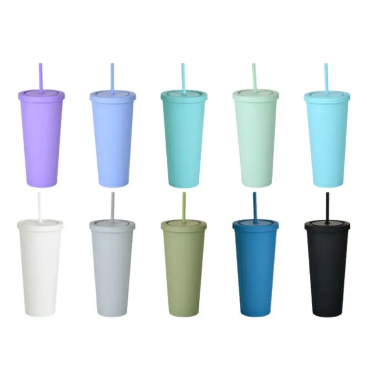 Picture of 24oz Matte Plastic Cups with Lids & Straws