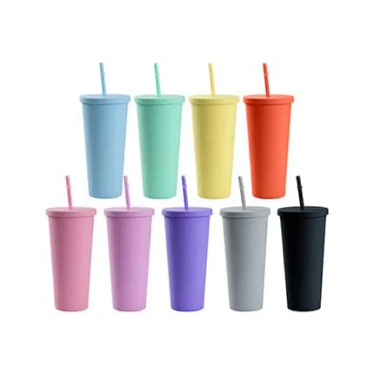 Picture of 16oz Matte Plastic Cups with Lids & Straws