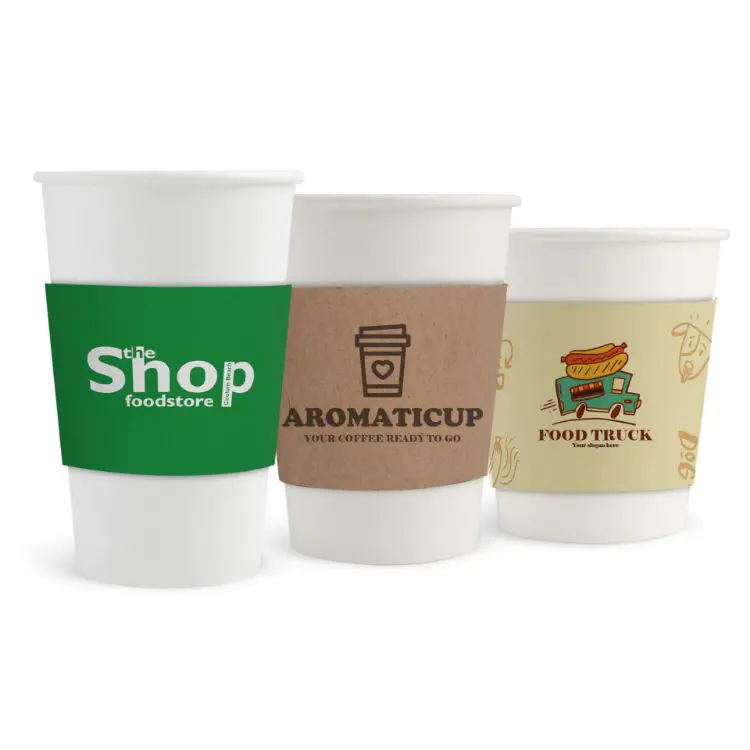 Picture of Home Compostable Aqueous Single Wall Paper Cups with Cup Sleeve