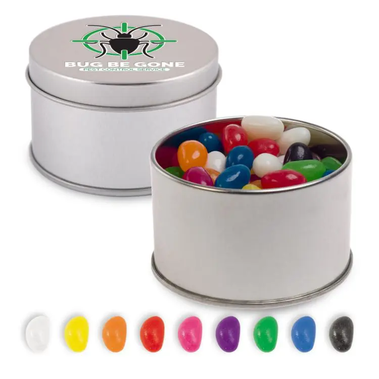 Picture of Assorted Colour Mini Jelly Beans in Silver Round Tin
