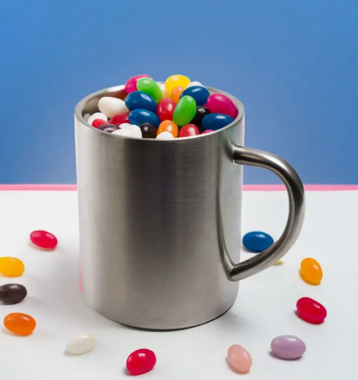 Picture of Assorted Colour Mini Jelly Beans in Java Mug