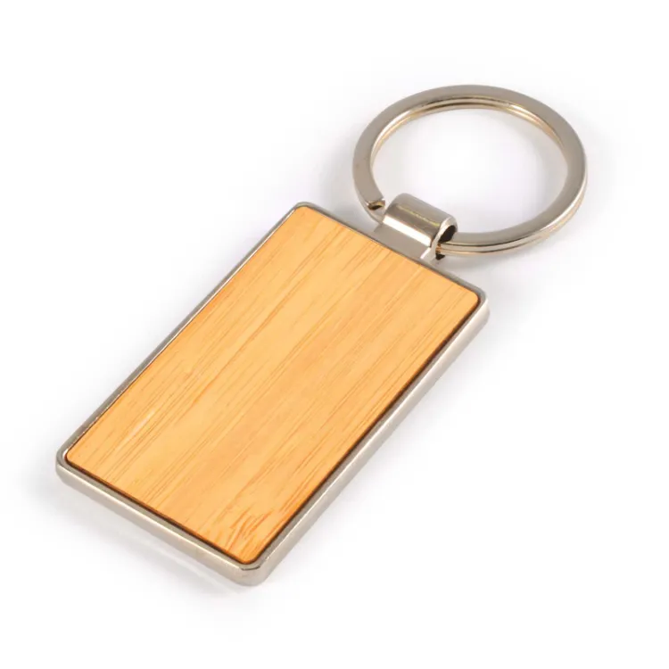 Picture of Rectangle Bamboo Zinc Keytag