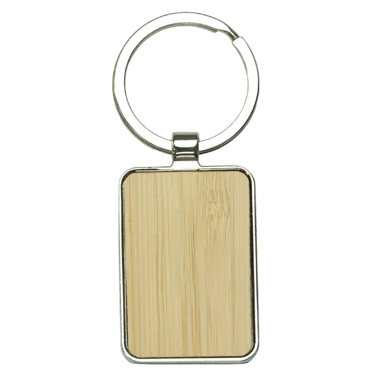 Picture of Rectangle Recycled Zinc Alloy Keyring w/ Bamboo