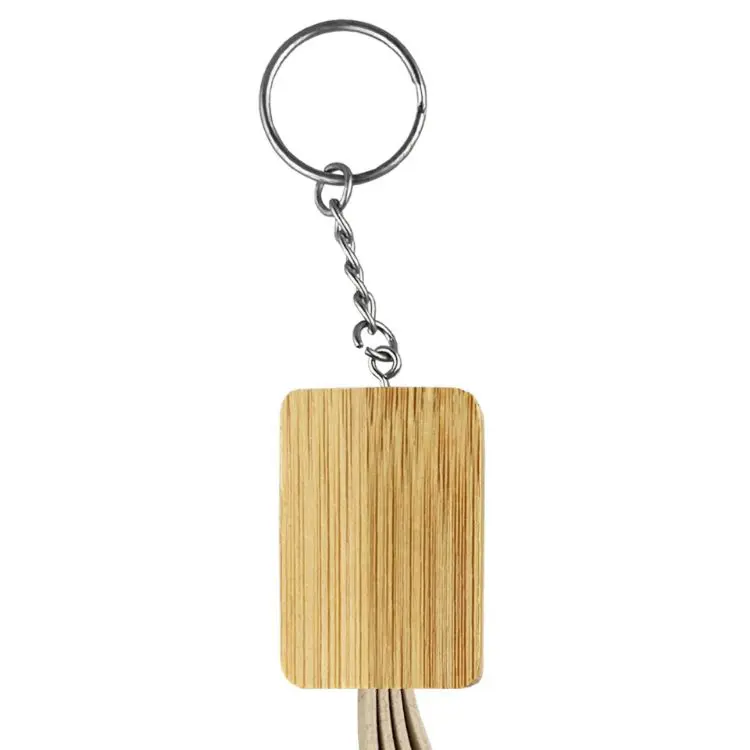 Picture of Square Bamboo Charging Cable Key Ring