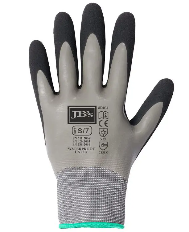 Picture of JB's Waterproof Dbl Latex Coated Glove 5 Pk Grey/Black