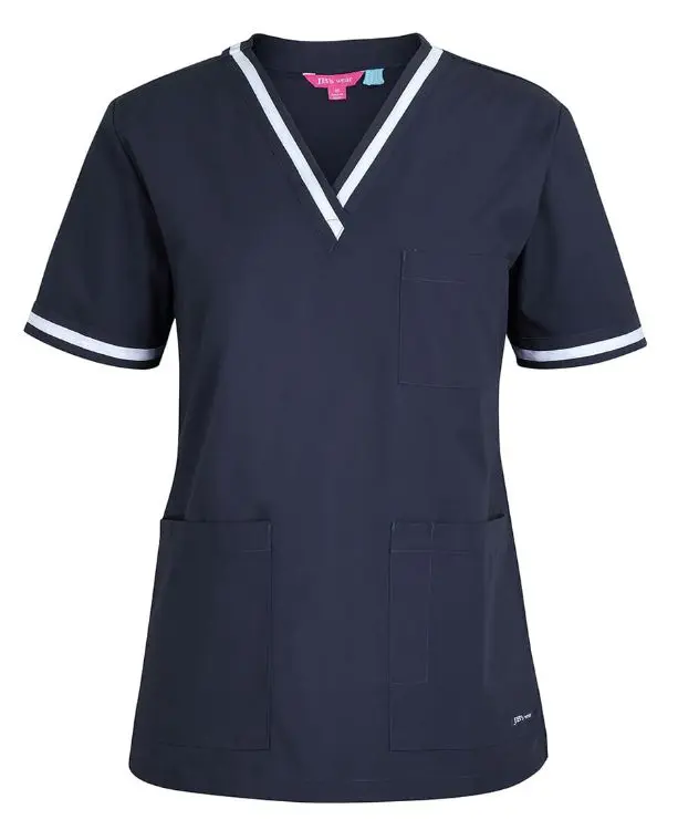 Picture of JB's Contrast Ladies Scrubs Top Navy/