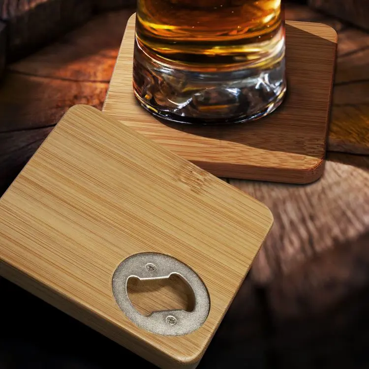 Picture of Bamboo Bottle Opener Coaster - Set of 2 - Square